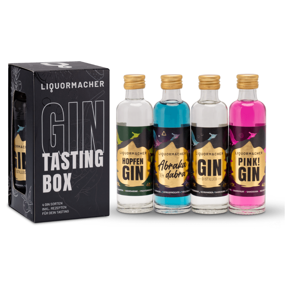 Gin Tasting Box Gin, Gin mit Gin Gin, Pink! & Hopfen Abrakadabra