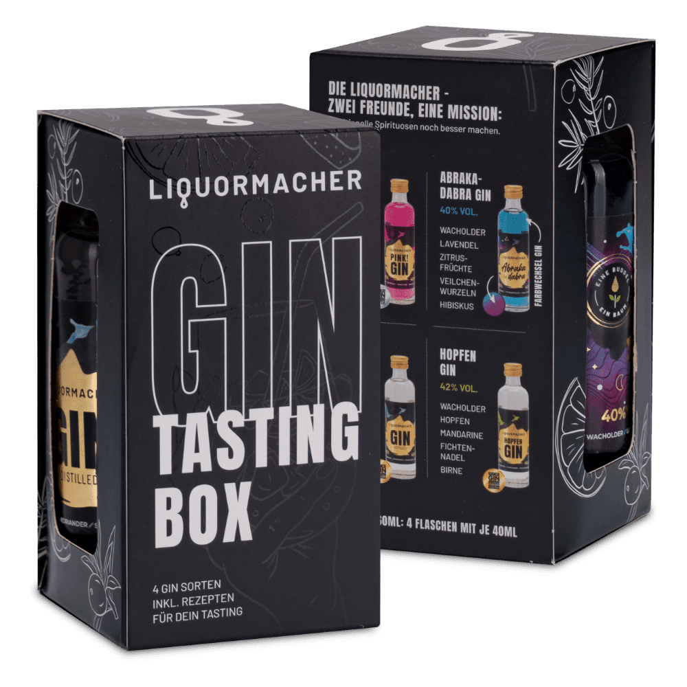 Gin Tasting Box mit Gin, Gin & Pink! Gin Gin, Abrakadabra Hopfen